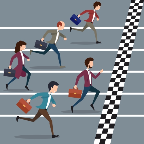 Business people winning marathon