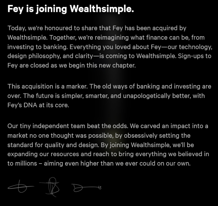Fey is joining Wealthsimple