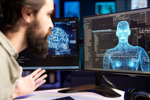 Freepik DC Studio, AI robot and person having a conversation