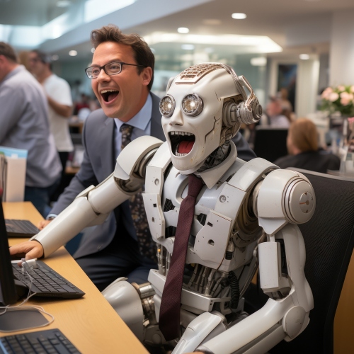 Freepik AI Robot and human having fun Freepik AI Robot and human having fun