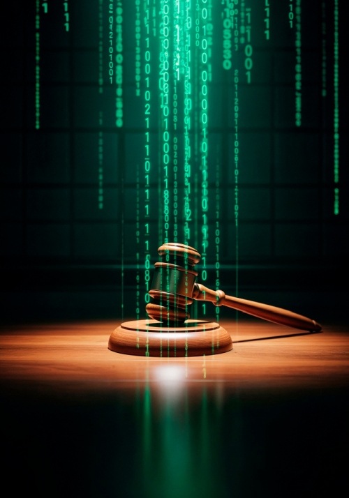 Freepik AI - Digital justice: gavel and binary code