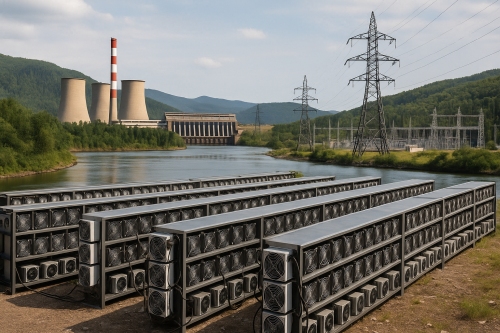 AI image Crypto mining rigs near energy supply