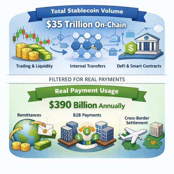 Stablecoin volume versus payment tracking