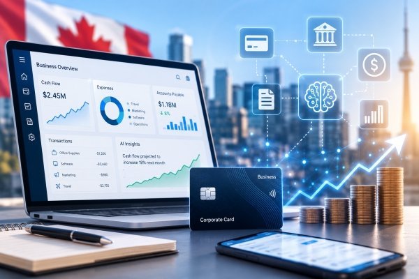 AI Image – AI powered business finance dashboard supporting payments, cash management, and finance workflows for Canadian businesses