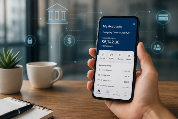 AI Image – Digital banking app on smartphone with savings account interface