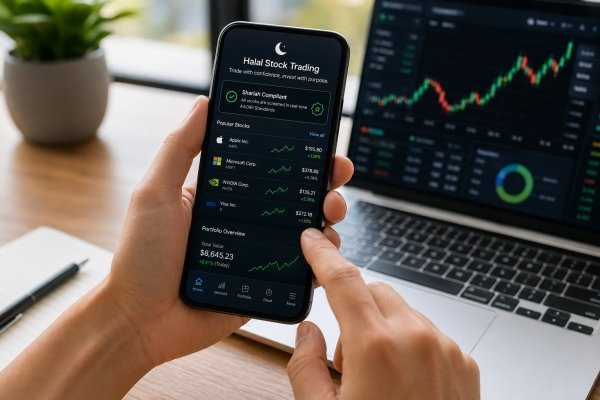 AI Image – Halal stock trading app on smartphone