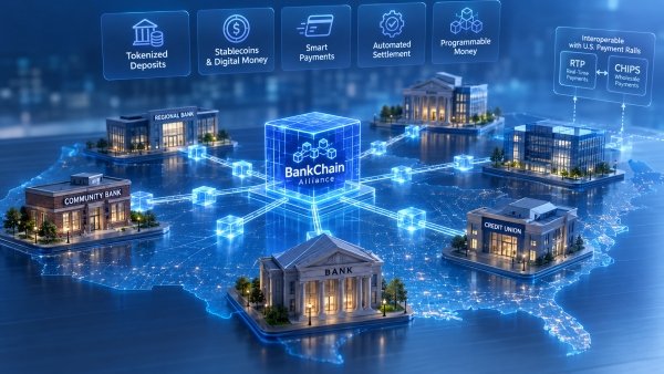 AI Image – illustration of BankChain network linking banks and tokenized payments