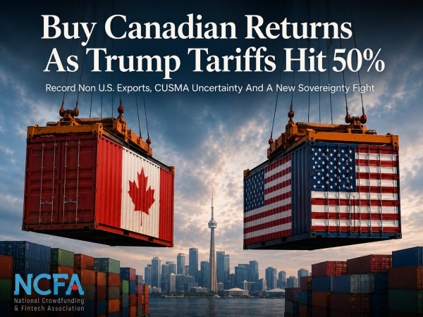 AI Image – Buy Canadian Returns as Trump Tariffs Hit 50% showing Canada U.S. trade tensions over shipping containers at Toronto port