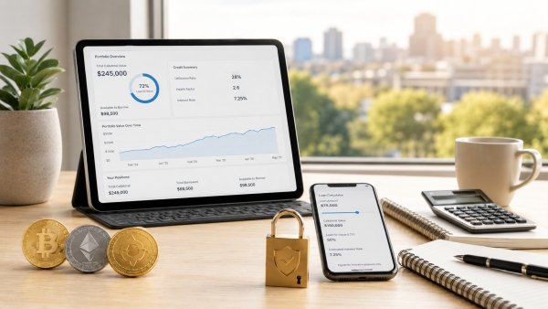 AI Image – Crypto-backed line of credit dashboard with Bitcoin and Ethereum collateral