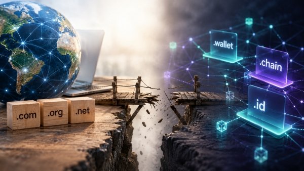 AI Image – DNS and blockchain naming systems separated by an interoperability gap
