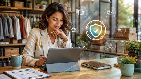 AI Image – Small business owner using a digital insurance platform